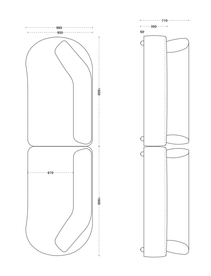 Technische tekening of productspecificaties van Bank Gabin in witbeige