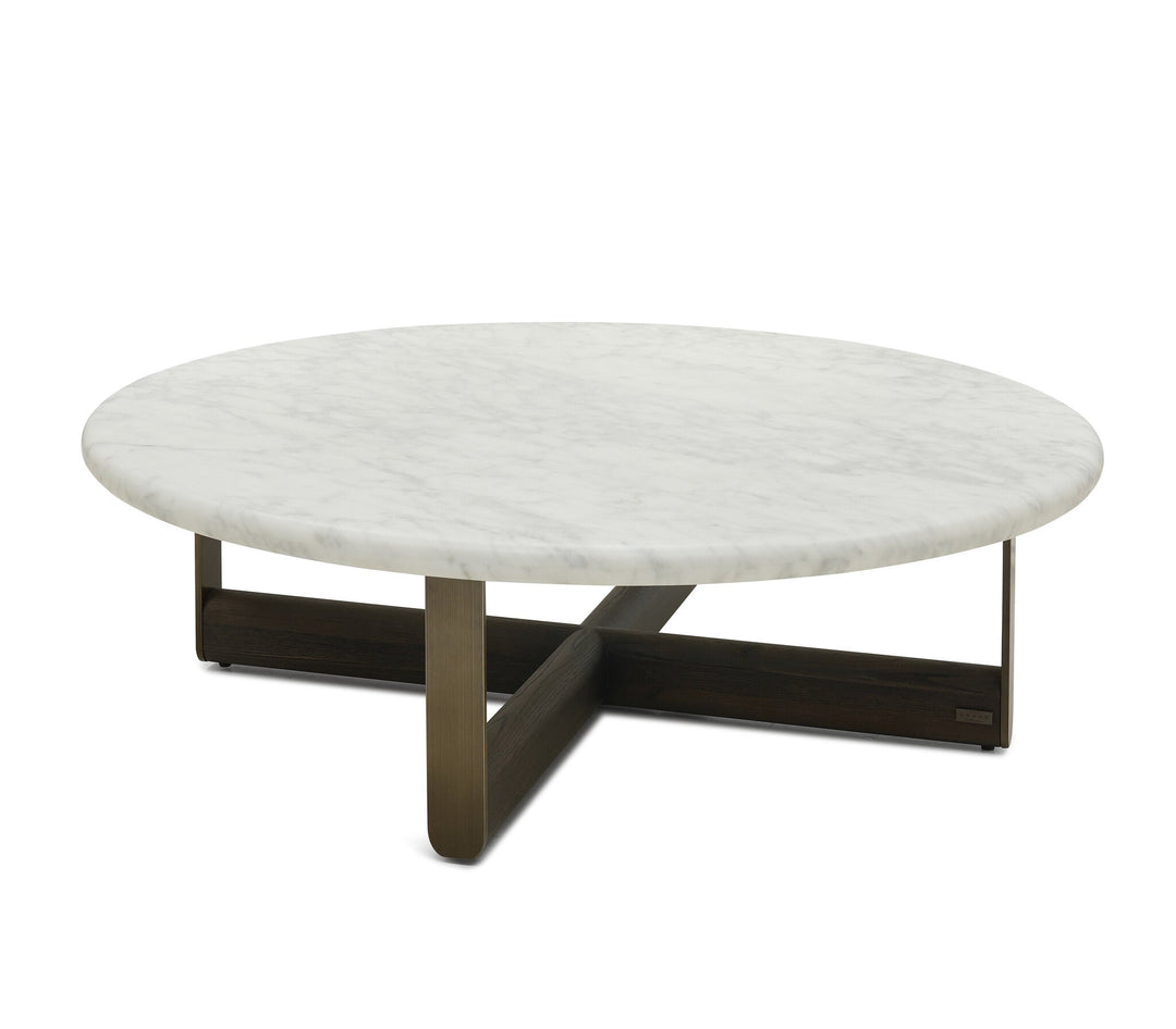 Salontafel Firenze in wit marmer en bronsafwerking – vrijstaand productbeeld