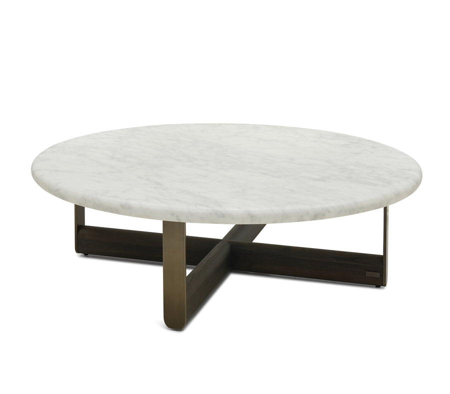 Salontafel Firenze in wit marmer en bronsafwerking – vrijstaand productbeeld