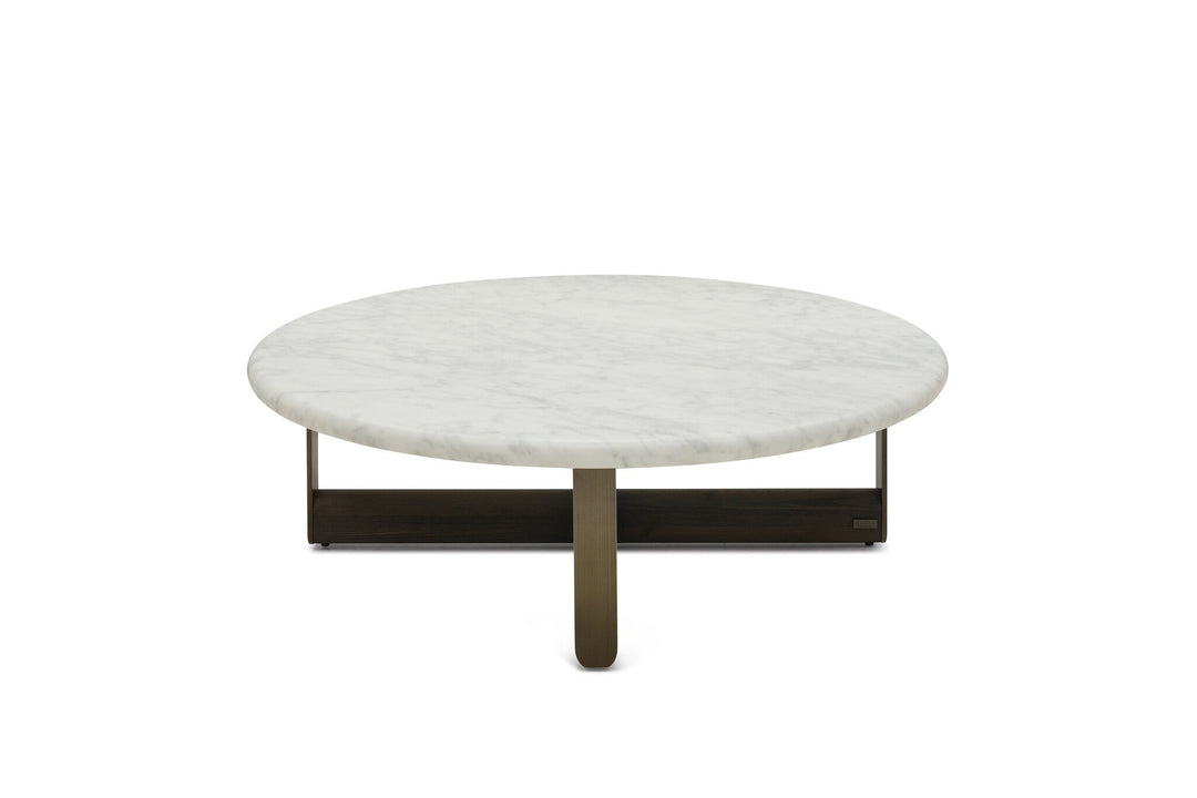 Salontafel Firenze in wit marmer en bronsafwerking – vrijstaand productbeeld
