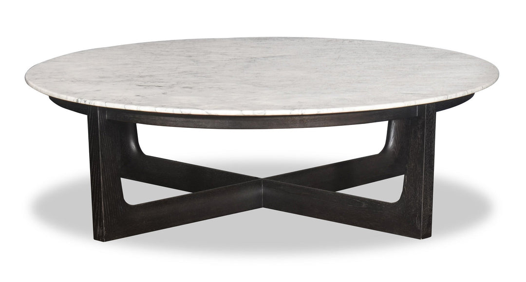 Salontafel Brio in wit Calacatta-marmer en hout – vrijstaand productbeeld