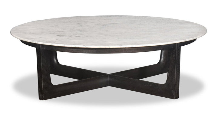 Salontafel Brio in wit Calacatta-marmer en hout – vrijstaand productbeeld
