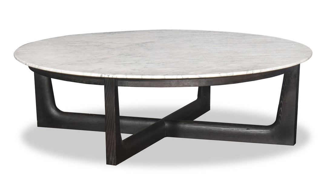 Salontafel Brio in wit Calacatta-marmer en hout – vrijstaand productbeeld