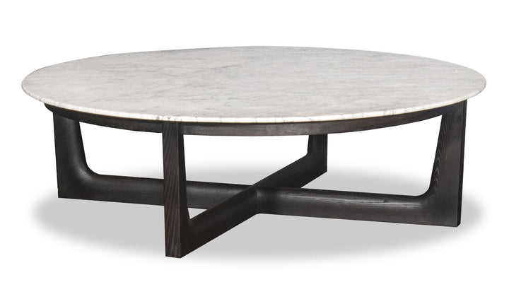 Salontafel Brio in wit Calacatta-marmer en hout – vrijstaand productbeeld