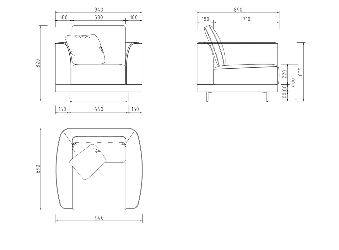 Technische tekening of productspecificaties van Fauteuil Gregorio in Greige