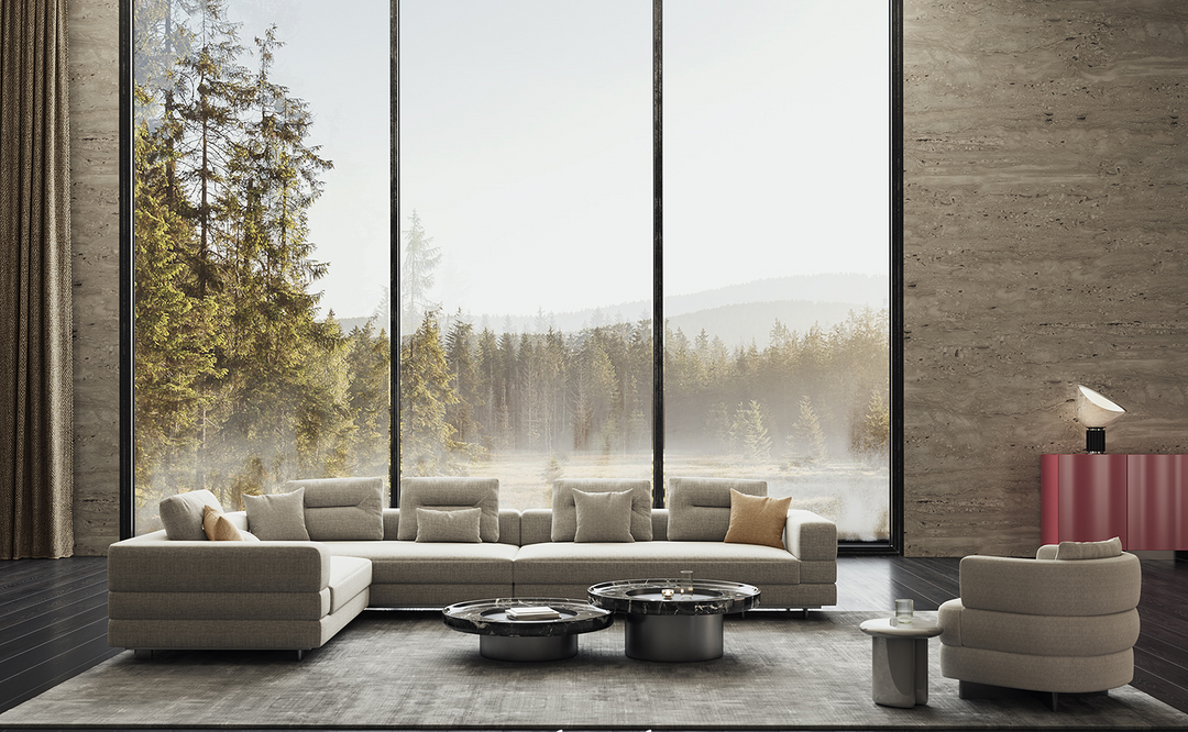 Hoekbank Lyon in Rome-stof van polyester, katoen en acryl in een interieur