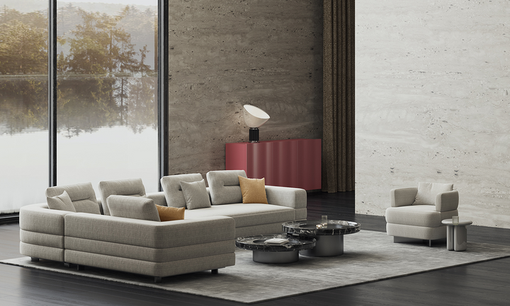 Hoekbank Lyon in Rome-stof van polyester, katoen en acryl in een interieur